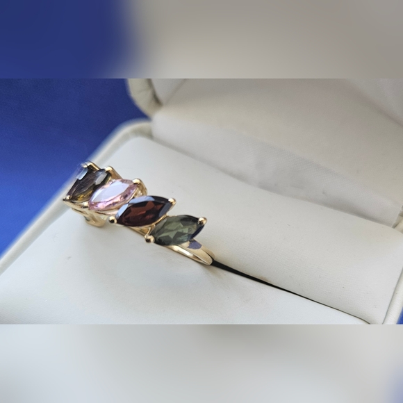 Pink Red & Green Marquise 7 Stone Tourmaline Ring NEW - Picture 3 of 4